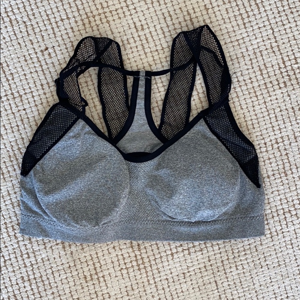 Gray/Black mesh sports bra